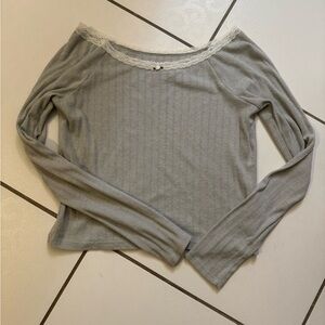 Aeropostale Light Gray Off-Shoulder Top with Lace